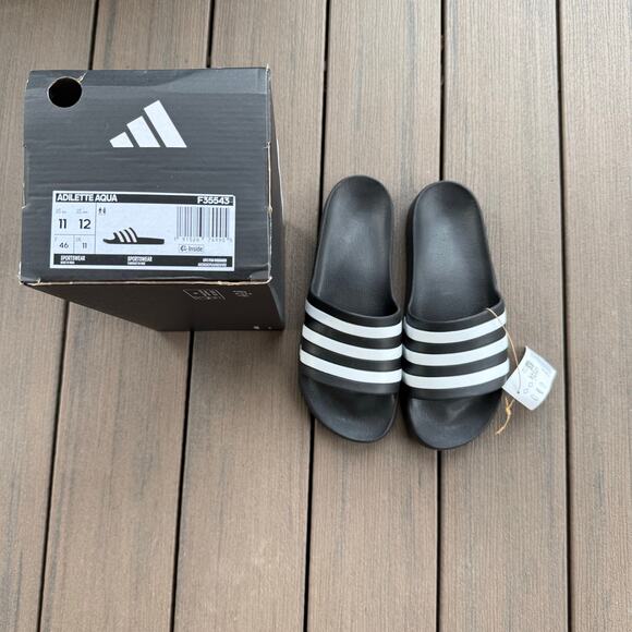 Adidas Adilette Aqua F35543 Mens Sandals Black White Sz 11 - Picture 1 of 5